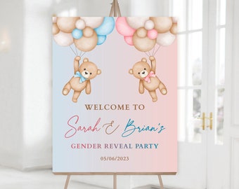 MODIFIABLE Panneau de bienvenue sur le genre - bannière de bienvenue ours en peluche, sexe révélateur d'idées de fête on peut attendre