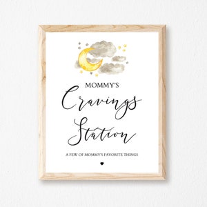 Mommy&#39;s Cravings Station, Baby Shower Favors Sign Printable, Moon and Stars Baby Shower Theme, Twinkle Twinkle Little Star, Gender Neutral
