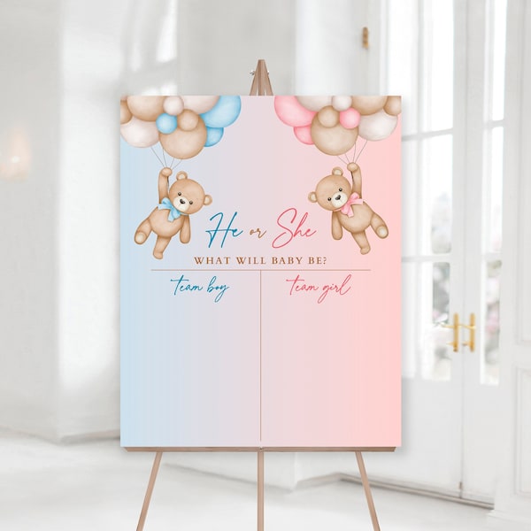 He or She Teddy Bear Gender Reveal Sign Gender Reveal Party What Will Baby Be Voting Banner Teddy Bear Gender Reveal Boy or Girl