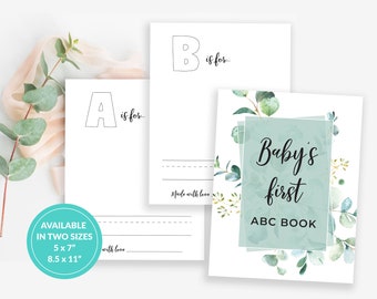 Baby's First ABC Book Greenery Baby Shower, Baby's First Alphabet Book, Coloring Baby Shower Activity