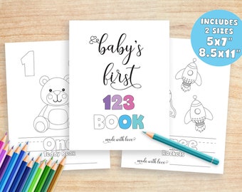 Baby's First Number Book, Baby Shower Number Coloring Book, Numbers Coloring Pages, Baby 123 Book Printable, Baby's First 123 Book