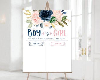 Garçon ou fille What Will Baby Be Navy and Blush Gender Reveal Decor Cast Your Vote Sign Gender Reveal Party Navy Blue and Blush Pink Decor