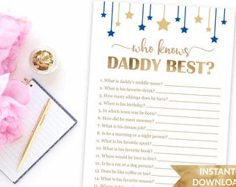 Who Knows Daddy Best Baby Shower Game, Twinkle Twinkle Little Star Games, Baby Shower Who Knows, Printable Blue Baby Shower Games for Boys