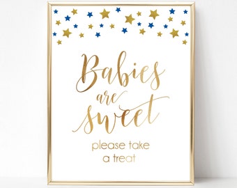 Babies are Sweet Baby Shower Sign, Babies are Sweet Please Take a Treat, Baby Shower Dessert Table, Navy Blue and Gold Twinkle Little Star