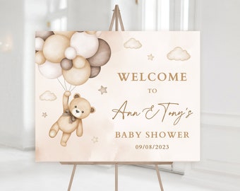 EDITABLE Beige Teddy Bear Baby Shower Welcome Banner, Gender Neutral Teddy Bear Welcome to Gender Reveal Sign, We Can Bearly Wait Decor