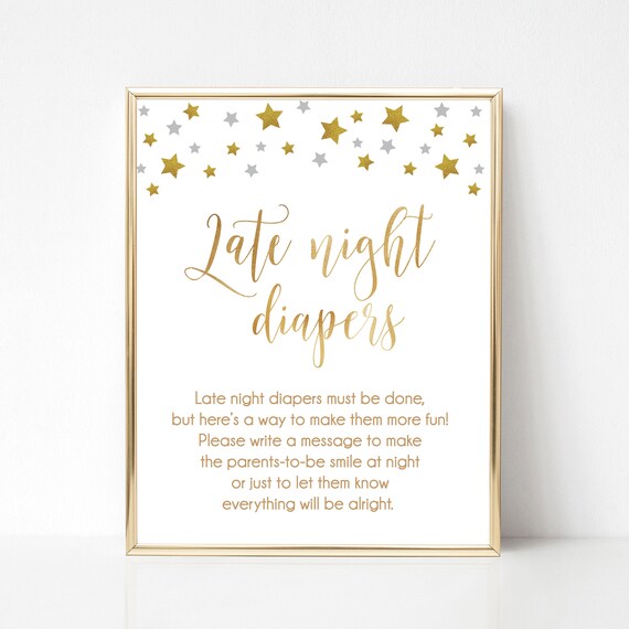 Late Night Diapers Baby Shower Sign Printable