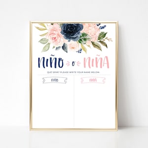 Spanish Gender Reveal Sign, Nino o Nina Voting Board, Navy and Blush Gender Reveal Game, He or She Cast Your Vote