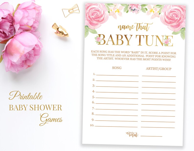 Name That Baby Tune Floral Rustic Baby Shower Pink And Gold Etsy Name That Baby Tune Floral Rustic Baby Shower Pink And Gold Etsy