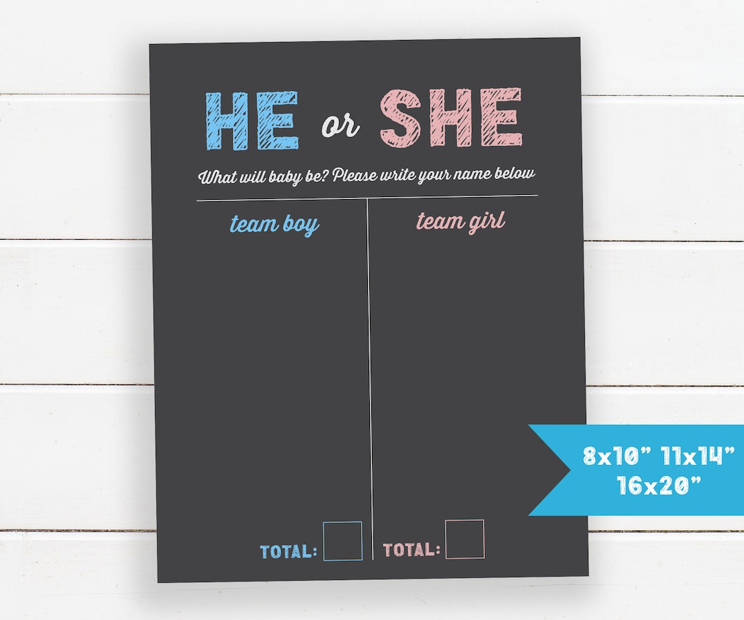 He or She Gender Reveal Chalkboard, He or She Guessing Banner, Gender ...