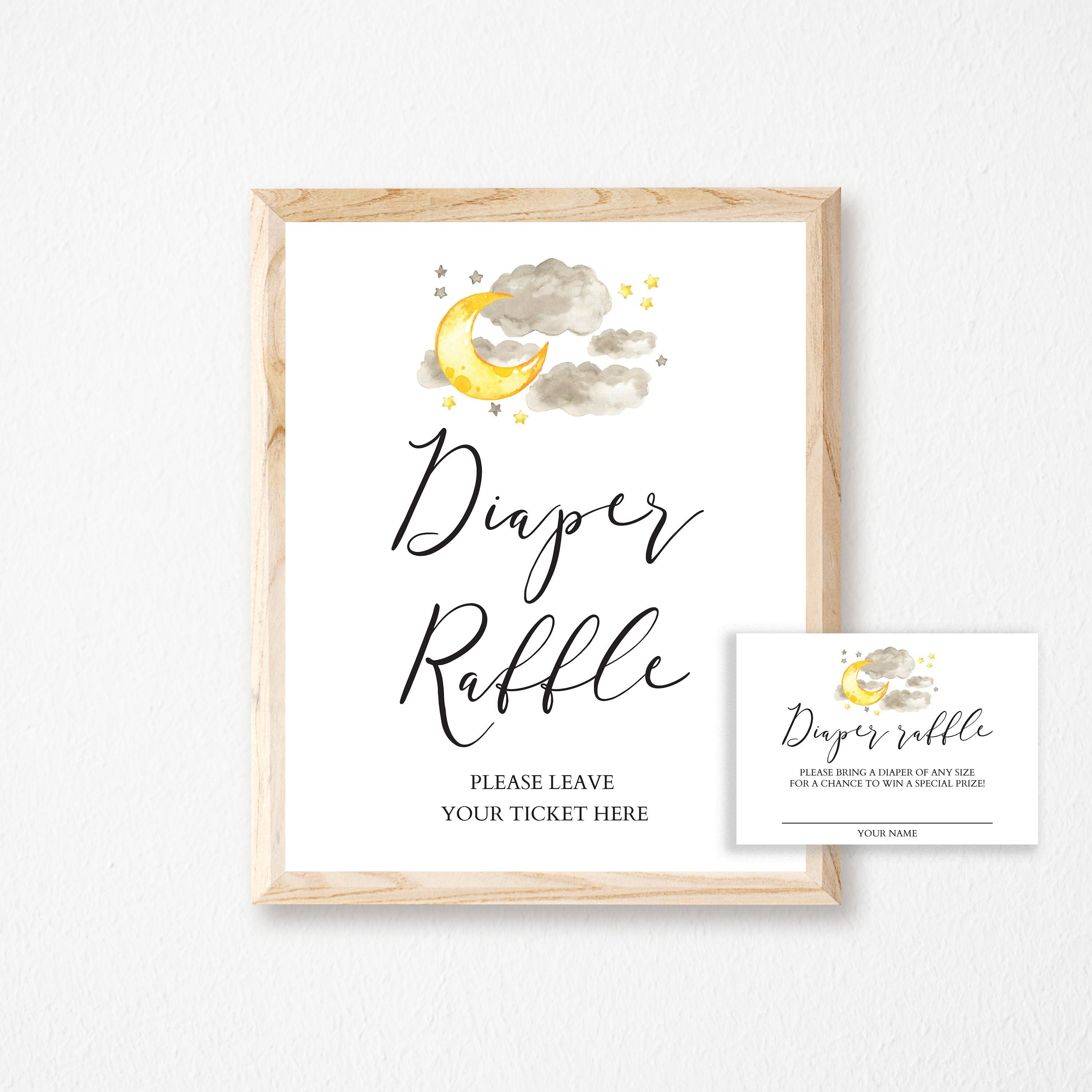Diaper Raffle, Baby Shower Diaper Raffle Ticket, Moon and Stars Theme ...