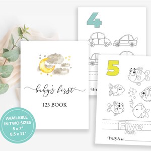 Primeiro livro de 123 do bebê, livro de contagem de chá de bebê, livro de colorir de números, livro de colorir de primeiros números, páginas para colorir imprimíveis
