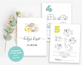 Baby's First 123 Book, Baby Shower Counting Book, Numbers Coloring Book, First Numbers Coloring Book, Printable Coloring Pages