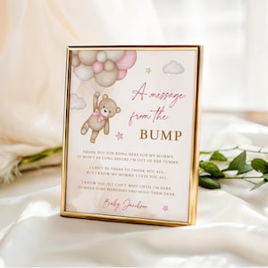 EDITABLE Pink Teddy Bear A Message From The Bump, We Can Bearly Wait Baby Shower Games for Baby Girl, A Message from the Baby