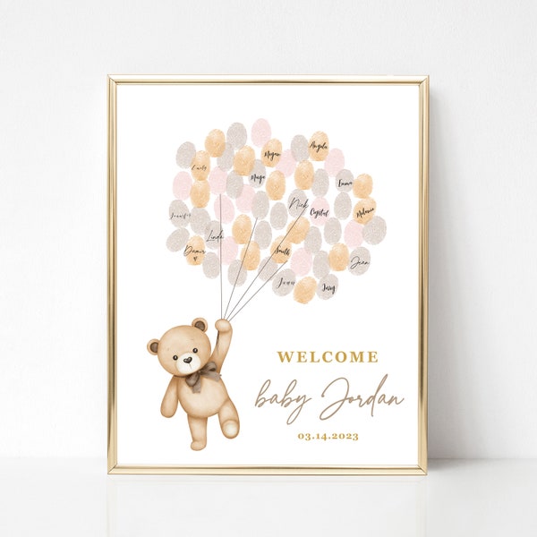 Thumbprint Guestbook Alternative, Brown Bear Baby Shower Fingerprint Guest Book, Fingerprint Gender Neutral Guestbook