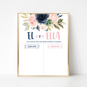 He or She Gender Reveal Game in Spanish El O Ella Printable Sign Navy and Blush Gender Reveal Sign He or She Voting Board