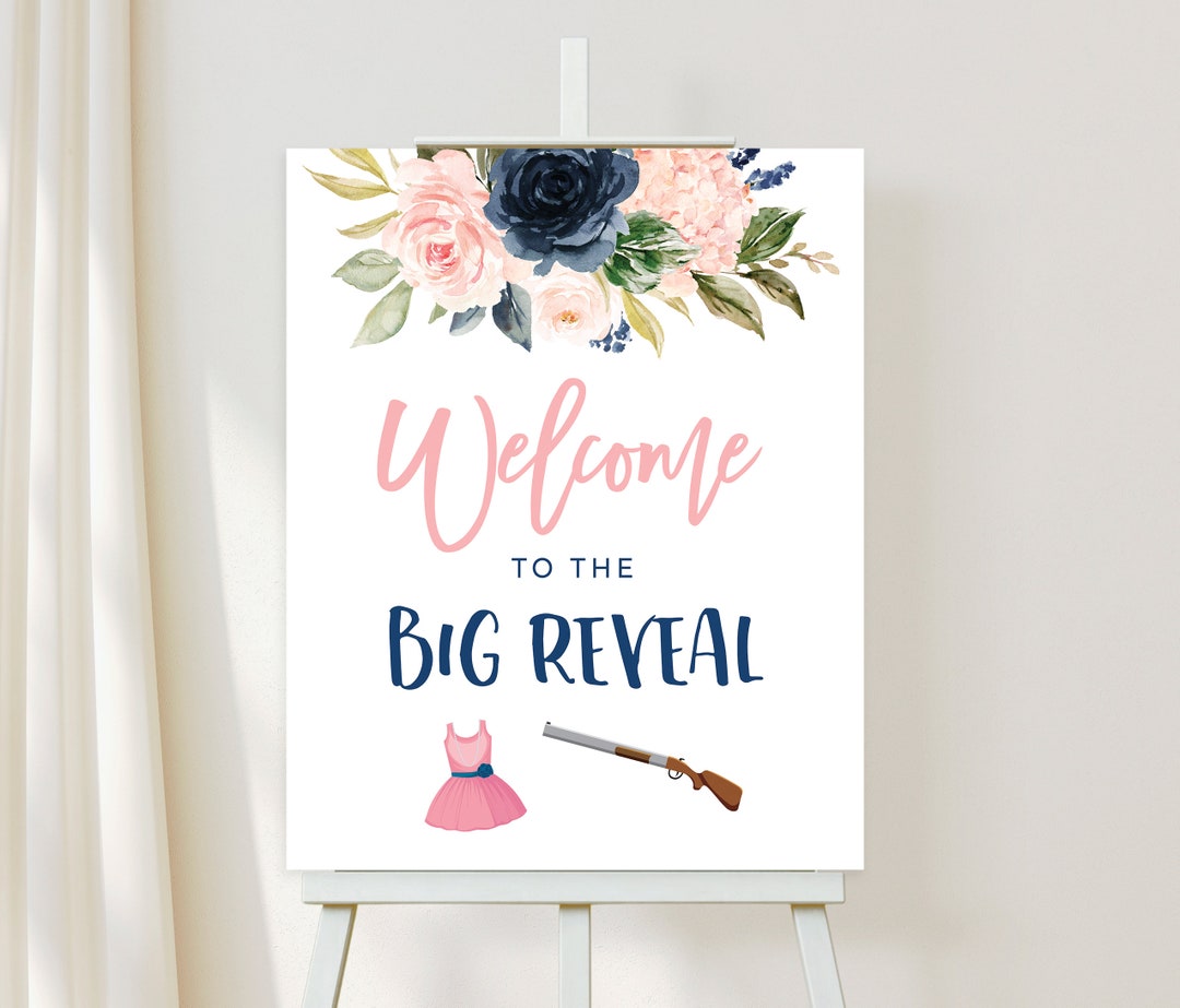 Rifles or Ruffles Welcome Banner, Navy Blue and Blush Pink Gender ...