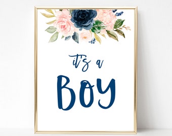 It's a Boy Sign Printable Navy and Blush Gender Reveal Party Baby Gender Reveal Ideas Printable Navy Blue and Blush Pink Reveal Sign