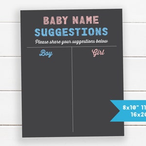 Baby Namensvorschläge Tafel, errate das Baby Name Tafel Poster, Geschlecht offenbaren Idee, druckbare Geschlecht offenbaren Dekoration