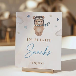 In-Flight Snacks Travel Baby Shower Sign, Airplane Teddy Bear Favors Sign, Food Table Sign, We Can Bearly Wait for Baby Boy