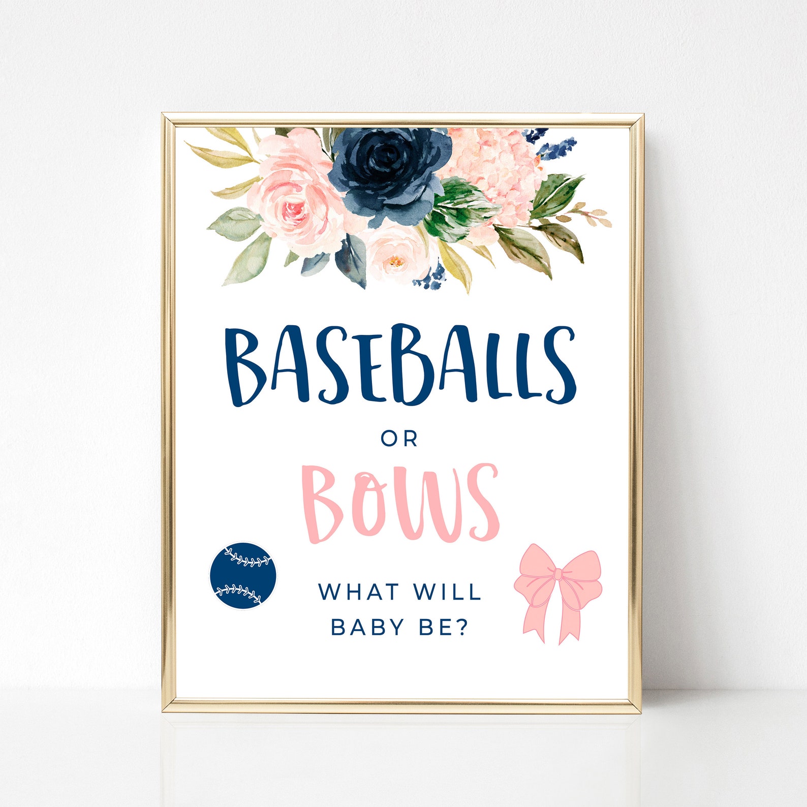Baseball or Bows Gender Reveal Sign He or She What Will Baby Etsy