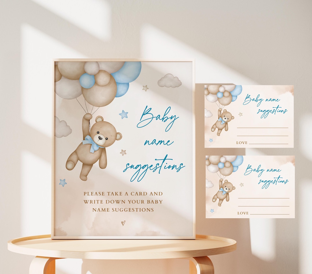Sugerencias de nombres para bebés con osito azul, letreros y boletos para  ideas de nombres para bebés, tema 