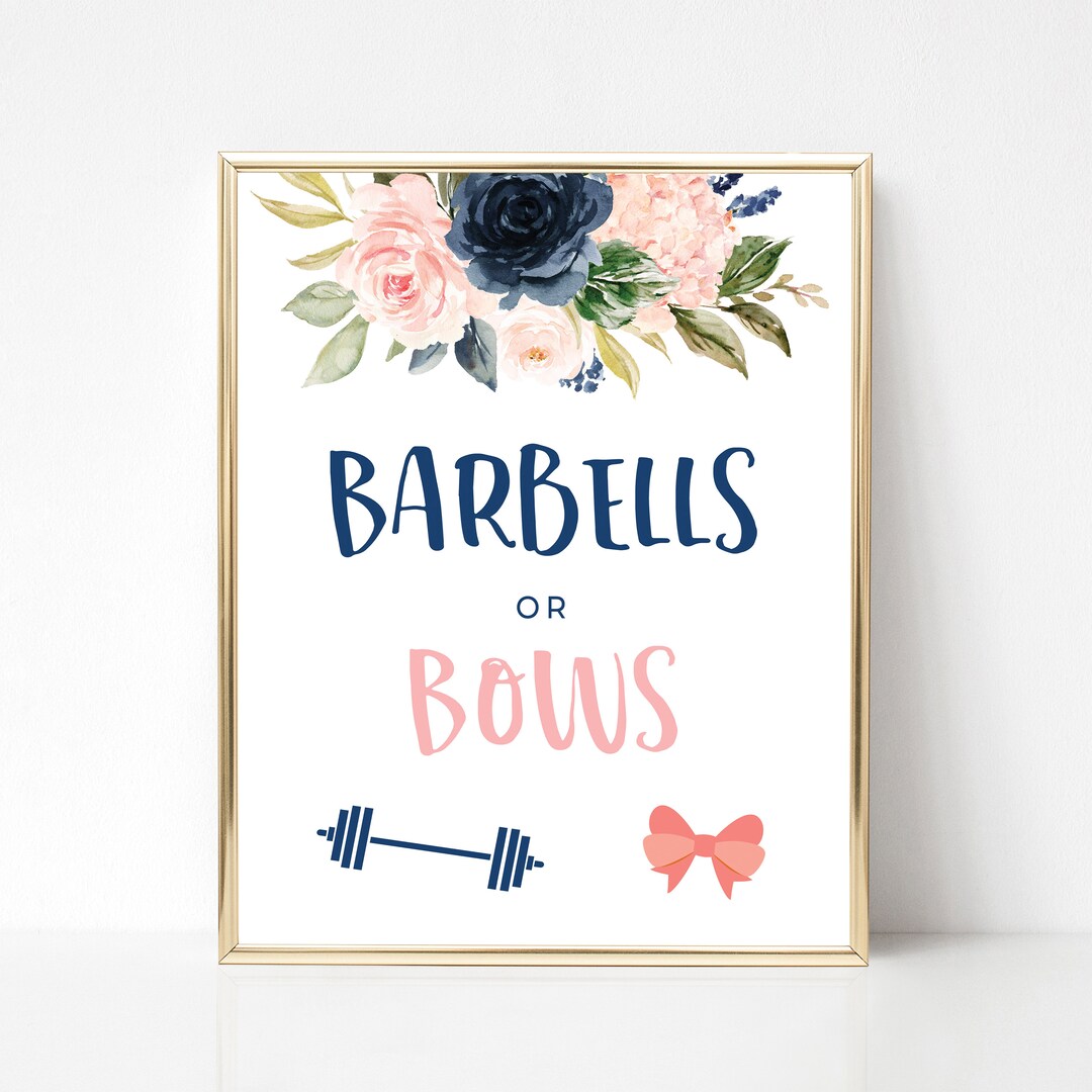 Barbells or Bows Gender Reveal Barbells and Bows Sign Navy and Blush