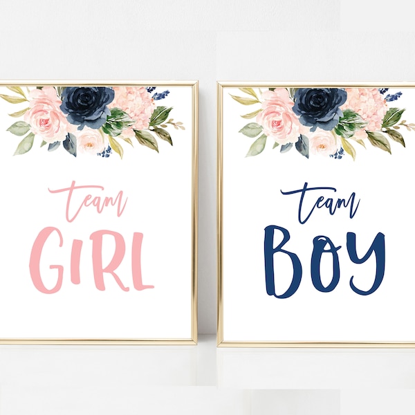 Team Girl or Team Boy Gender Reveal Games Team Pink or Team Blue Gender Reveal Ideas Navy Blue and Blush Pink Gender Reveal Decor