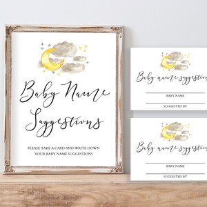 Baby Name Suggestions, Moon and Stars Baby Shower Theme, Baby Name Cards Gender Neutral, Twinkle Twinkle Little Star Baby Shower