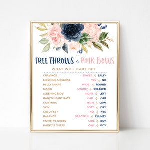 Free Throws or Pink Bows Gender Reveal, Navy and Blush Gender Reveal Party Decor, Free Throws and Pink Bows Sign, Gender Reveal Idea