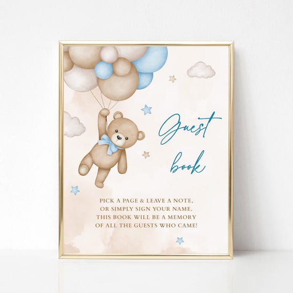 Guestbook Baby Shower Sign Printable Sign the Guest Book Teddy Bear Baby Shower Blue Theme for Baby Boy