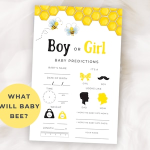 Babyvoorspellingskaarten digitaal, Bee Gender Reveal Party, Gender Reveal Ideas, Boy of Girl Gender Reveal Game, voorspellingen voor de baby