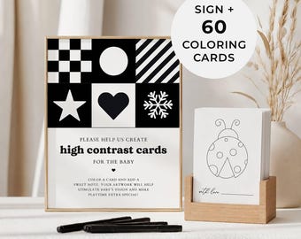 Estación de tarjetas de alto contraste, tarjetas de contraste para hacer tú mismo, tarjetas para colorear para baby shower