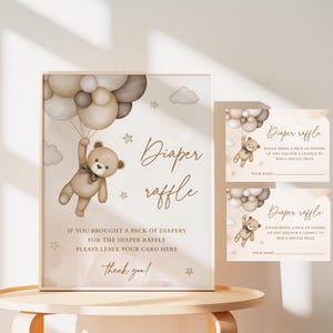Teddy Bear Diaper Raffle Sign Gender Reveal We Can Bearly Wait Decoration Sign Gender Neutral Brown Teddy Bear Baby Shower