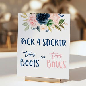 Pick a Sticker Team Boots or Team Bows Boots or Bows Gender Reveal Party Game Navy and Blush Gender Reveal Decoration