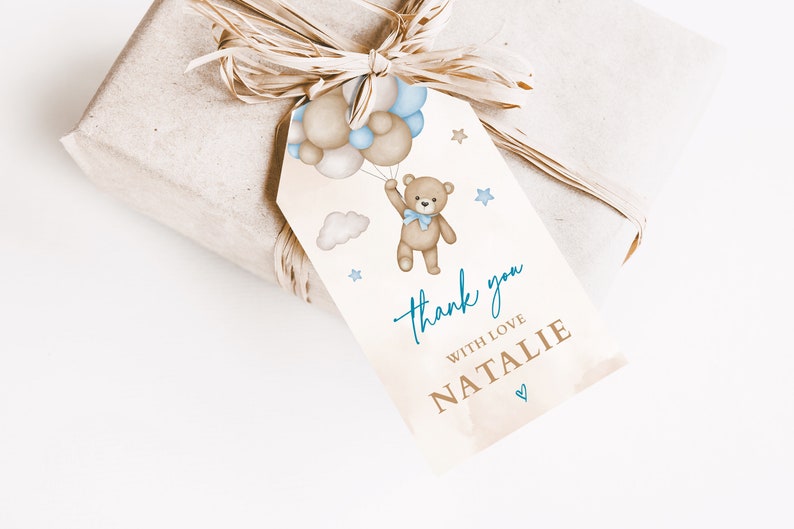 EDITABLE Food Label Blue Teddy Bear Place Card, Blue Bear Baby Shower ...