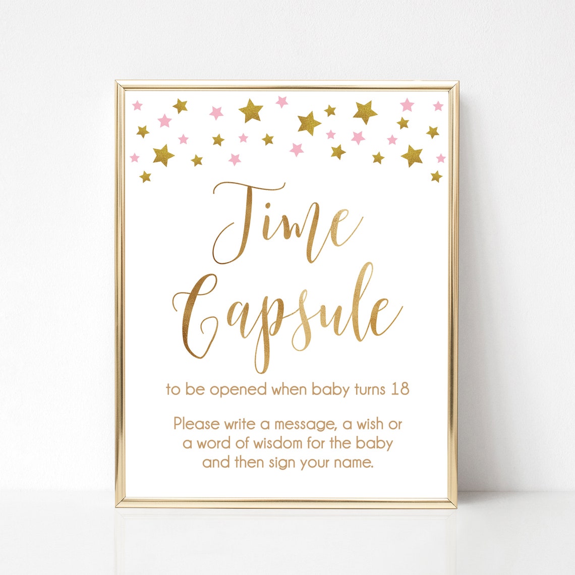 Time Capsule Baby Shower Time Capsule Sign Pink and Gold Etsy