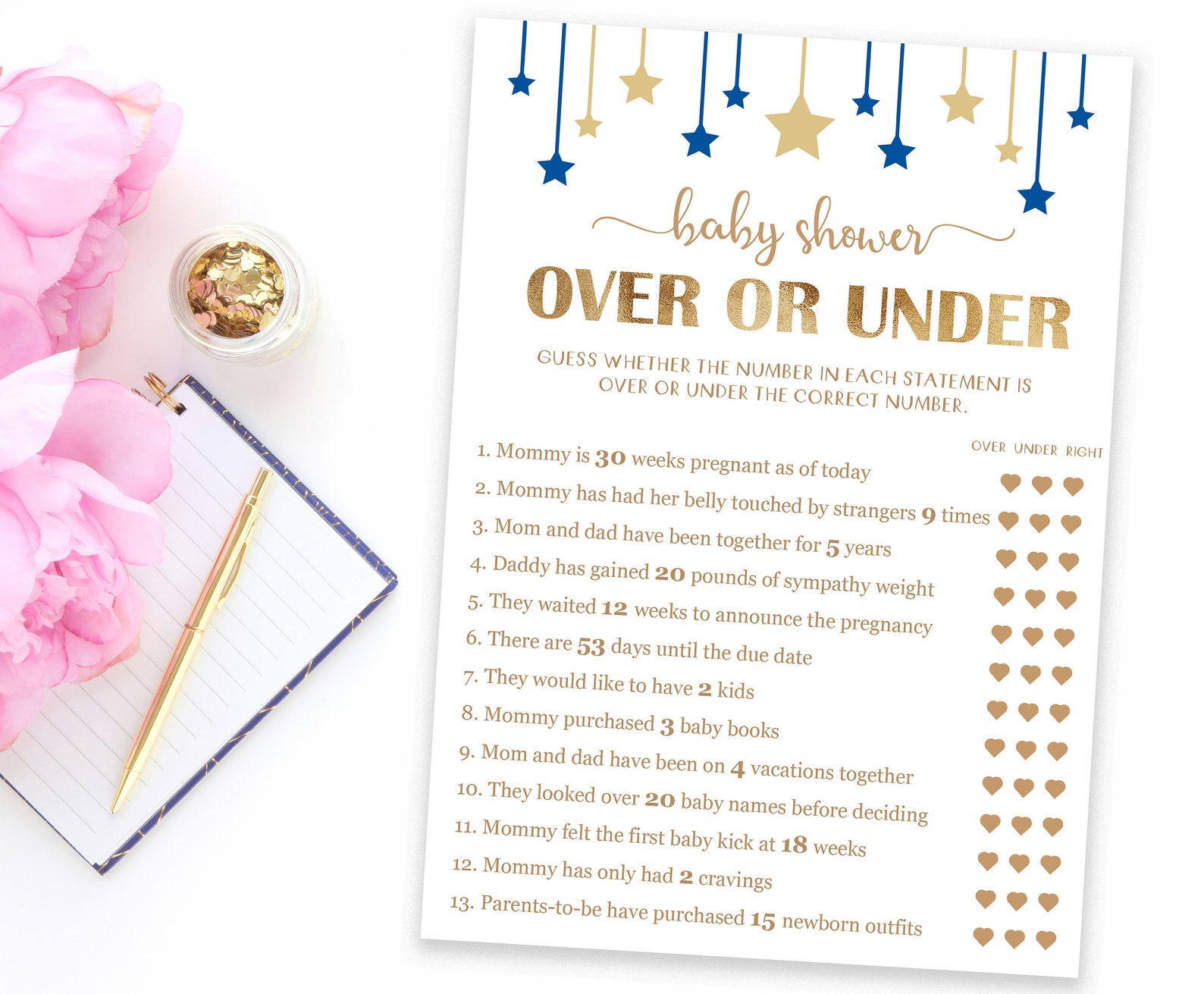 Over or Under Baby Shower Game Twinkle Twinkle Little Star | Etsy