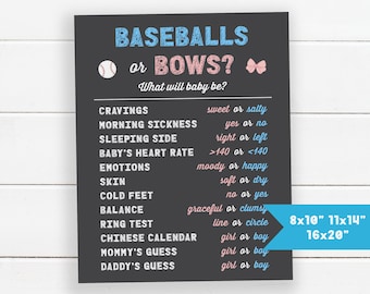 Baseballs or Bows Gender Reveal Party, Baseballs or Bows Chalkboard Poster Printable, Gender Reveal Old Wives Tales