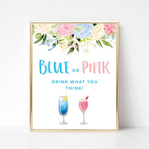 Blue or Pink Drink What You Think, Blue and Blush Gender Reveal Sign, Blue or Pink Guessing Game, Boy or Girl Gender Reveal Sign