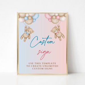Bear Gender Reveal aangepast teken bewerkbare sjabloon, we kunnen niet wachten teddybeer gender Reveal banner