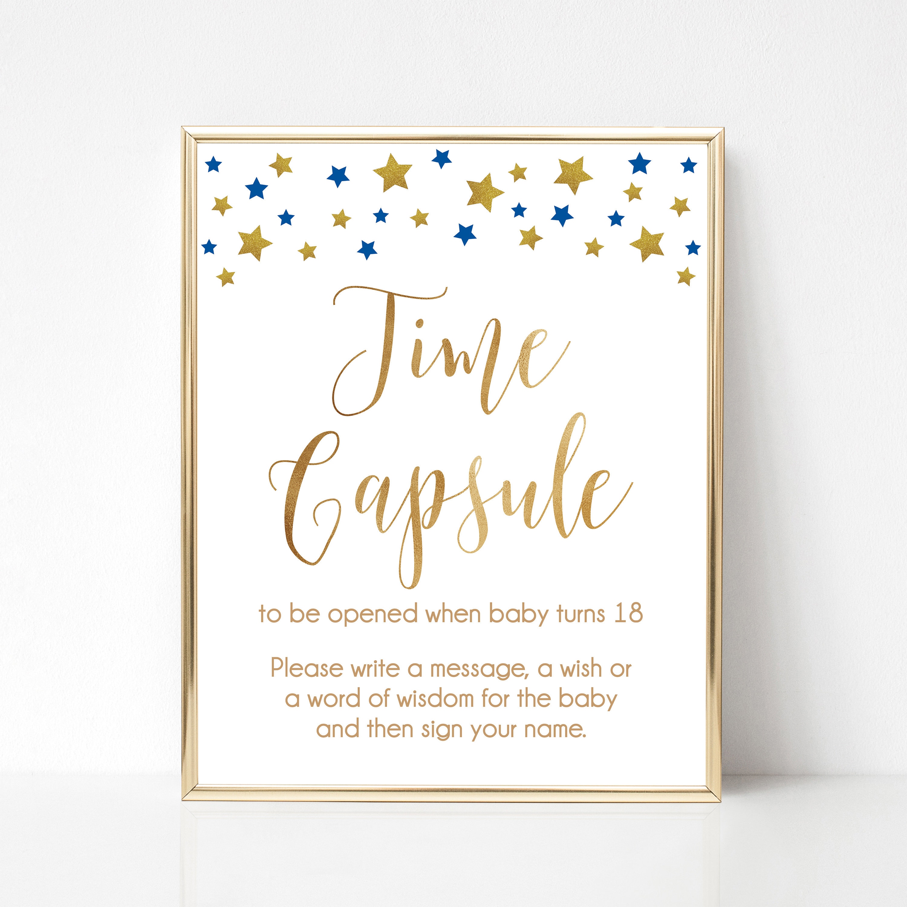 Time Capsule Baby Shower Cards Time Capsule Blue Gold Baby Etsy