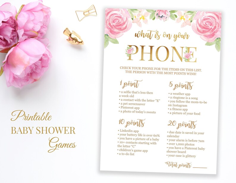 What S On Your Phone Baby Shower Game Floral Gold Baby Etsy What S On Your Phone Baby Shower Game Floral Gold Baby Etsy
