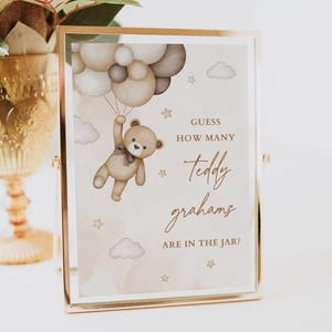 Indovina quanti Teddy Graham ci sono nel barattolo Orsetto marrone di genere neutro Gioco di rivelazione del sesso dell'orso per baby shower
