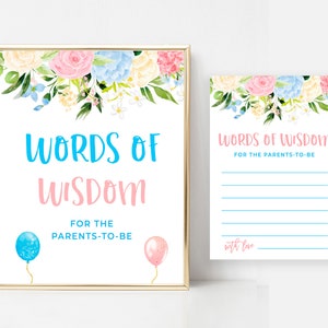 Advice for Parents-to-be Sign, Words of Wisdom for the Mom-to-be, Blue and Pink Gender Reveal Party, Baby Shower Advice Cards