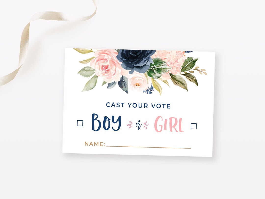 Boy or Girl Voting Card Printable, Cast Your Vote Card Navy and Blush