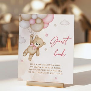 Pink Teddy Bear Guestbook Sign, Bear Theme for Baby Girl, Please Sign the Guest Book, We Can Bearly Wait
