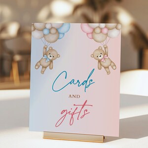 Cards and Gifts Gender Reveal Sign Teddy Bear Balloons Gender Reveal Party Printable Gifts Table Sign