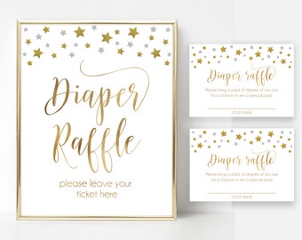 Windelverlosung, Baby Shower Windelverlosung, druckbare Windelverlosung Einsatz, Geschlecht Neutral Stern Thema Baby Shower, Twinkle Little Star