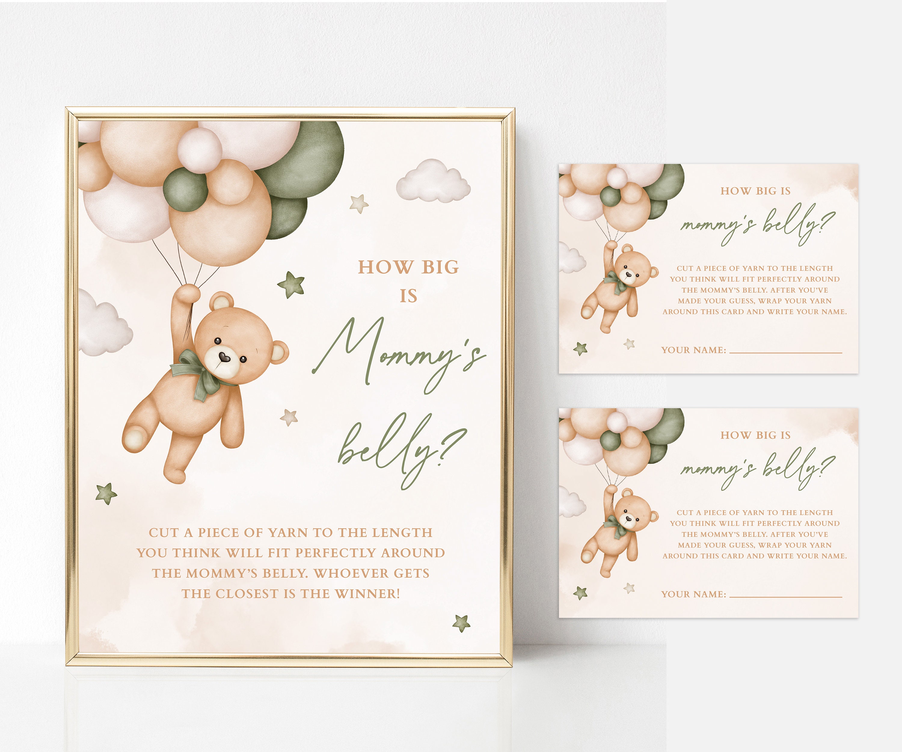 Babyparty-Spiel 'Wie Groß Ist Mamas Bauch?' – 1 Schild + 50 Tickets, Safari-Blumen-Design