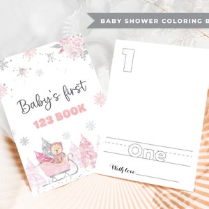 Coloring Numbers Book, Baby Shower Drawing Book, Winter Wonderland Baby Shower, Baby&#39;s First 123 Book